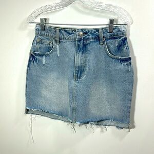 Grey Lab Light Wash Denim skirt Distressed raw hem size medium.NWT